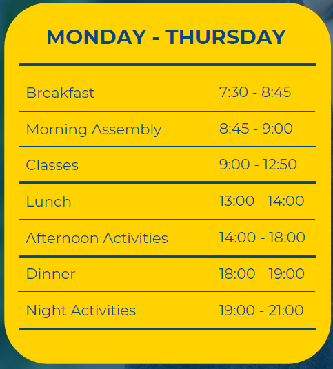 Sol Camps平日スケジュール